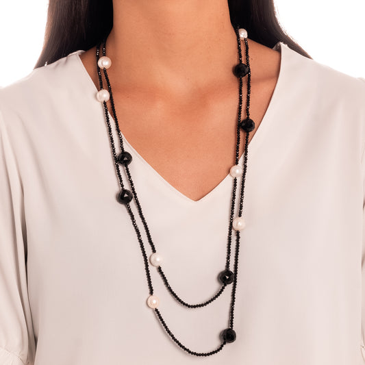 Adeline - black and white beaded necklace