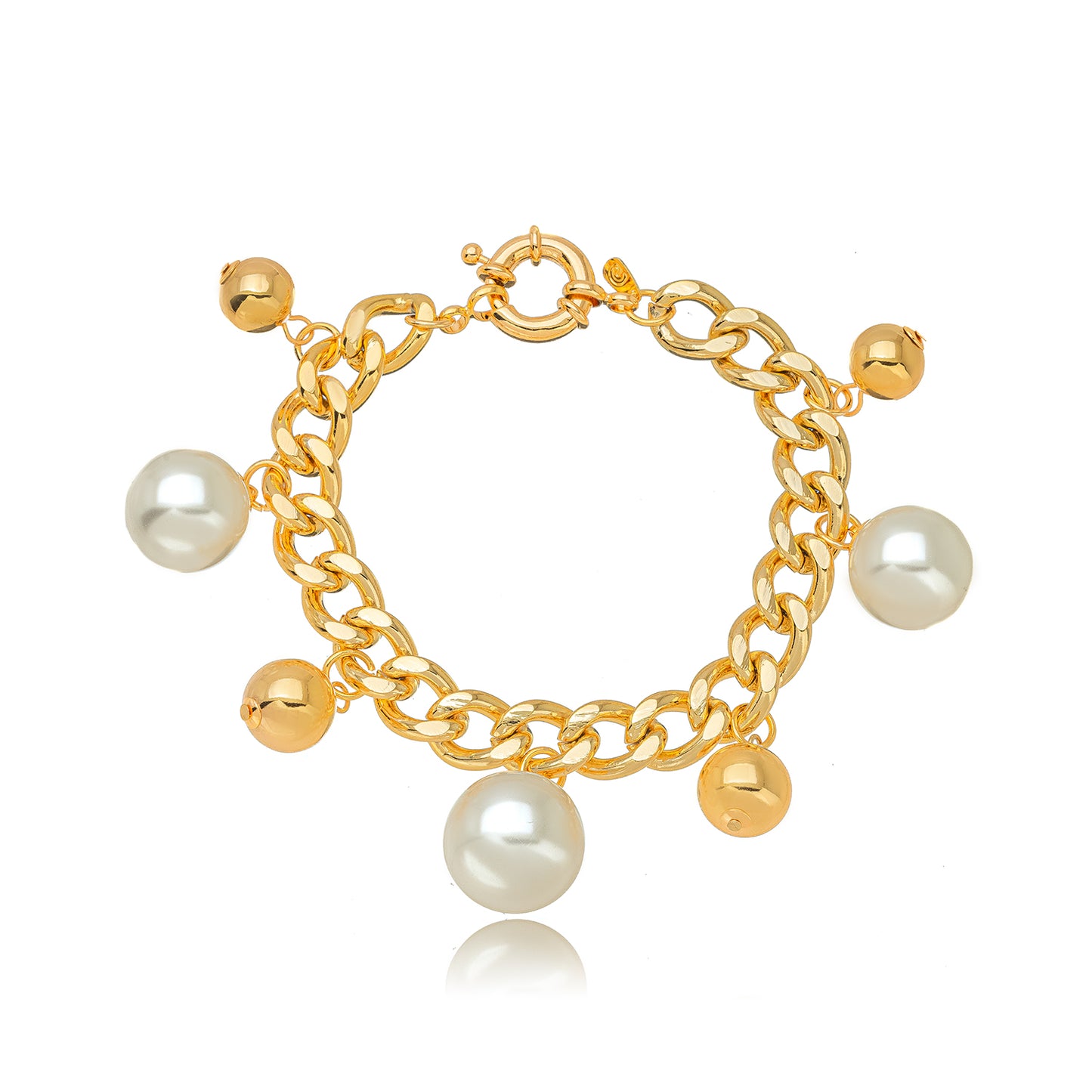 Fern - Chain bracelet adorned with pearls and golden charms