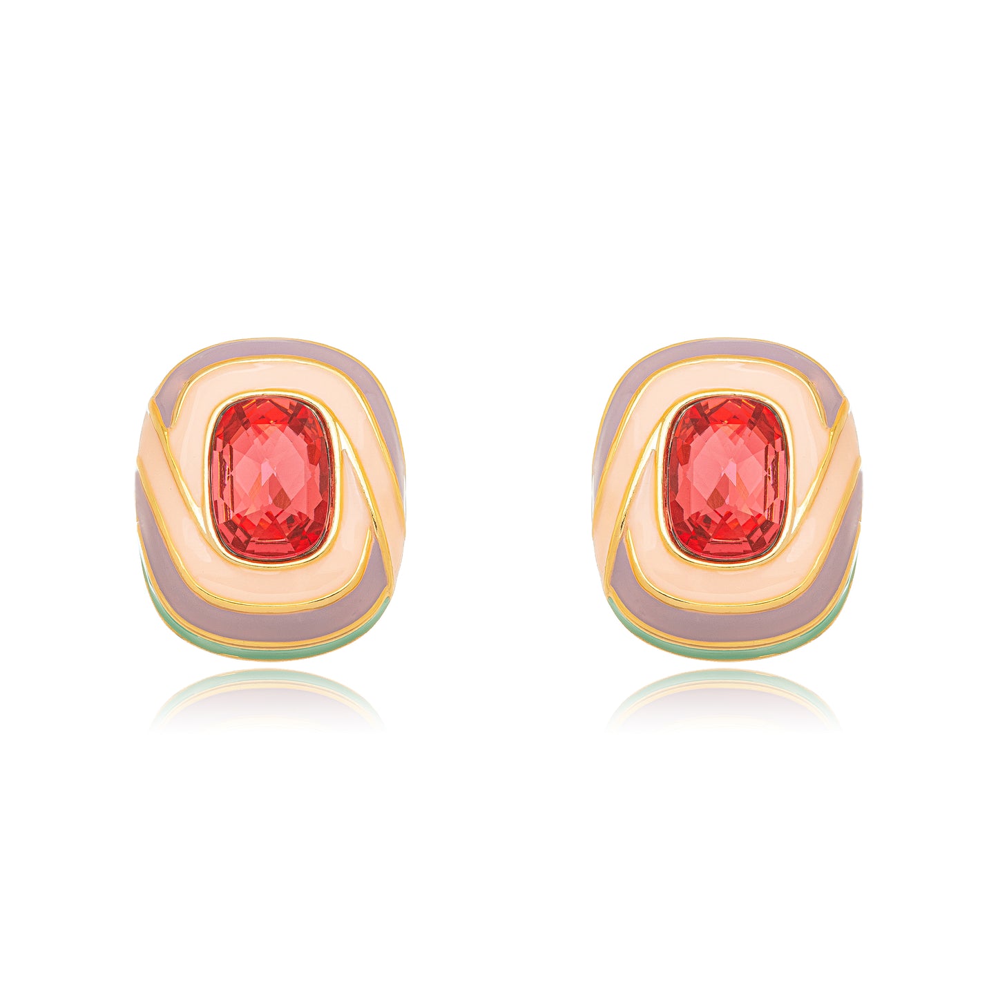 Clementine - Earring burst of vibrant colors surrounding a rectangular ruby centerpiece.