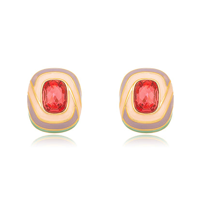 Clementine - Earring burst of vibrant colors surrounding a rectangular ruby centerpiece.