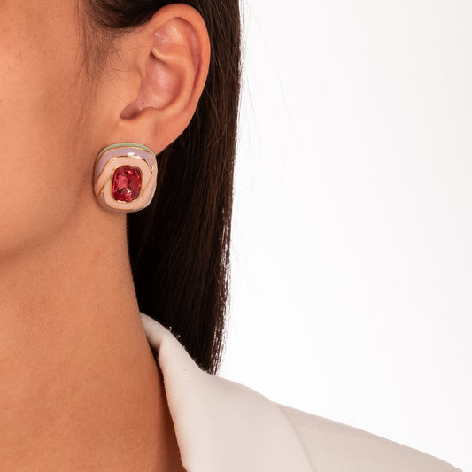 Clementine - Earring burst of vibrant colors surrounding a rectangular ruby centerpiece.