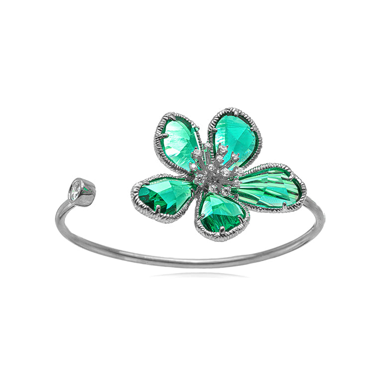 Fernanda - Polished Metal Bracelet Maxi Flower with Stones