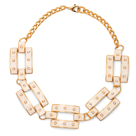 Navy Necklace - Gold chain elegantly complemented by pure white resin pieces