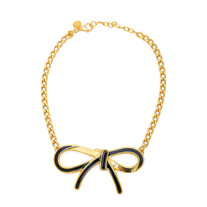 Bow - Gold chain necklace with a metal and resin bow