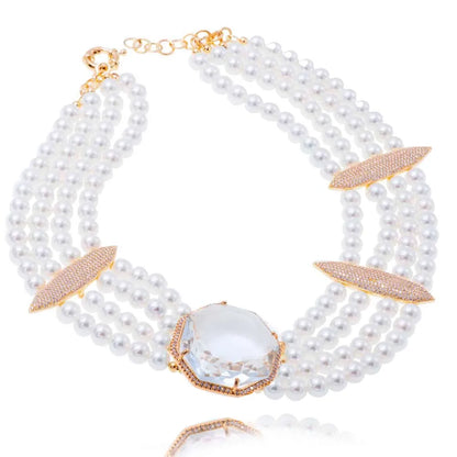 Thalassa - majestic necklace and earrings pearls and crystal.