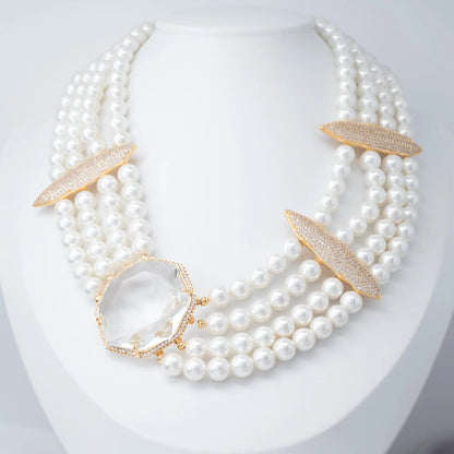 Thalassa - majestic necklace and earrings pearls and crystal.