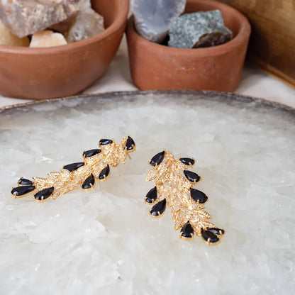 Primula - old Earrings, plated in 18k gold with crystal zirconias highlighted by teardrop-shaped stones