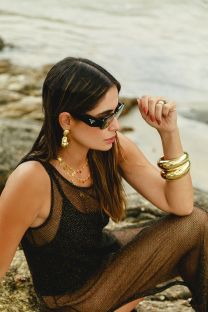 Solar Pebble with Round Base - earrings crafted through electroforming plated in 18K gold