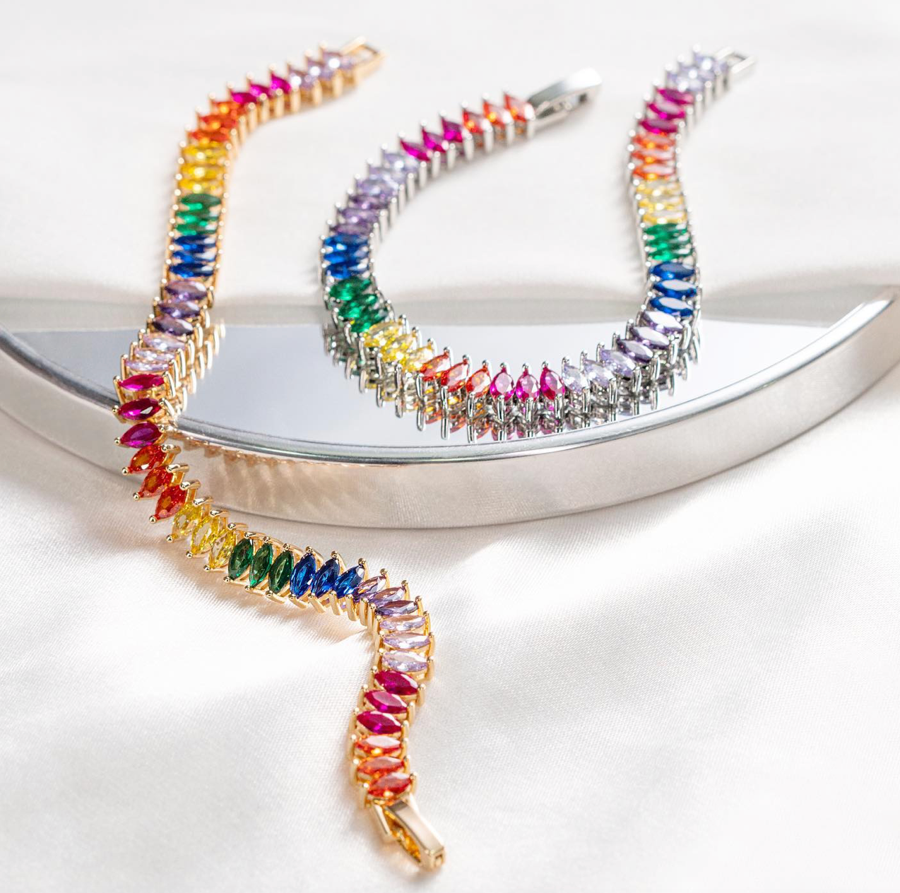 Genesis - Gold necklace with rainbow zirconia riviera