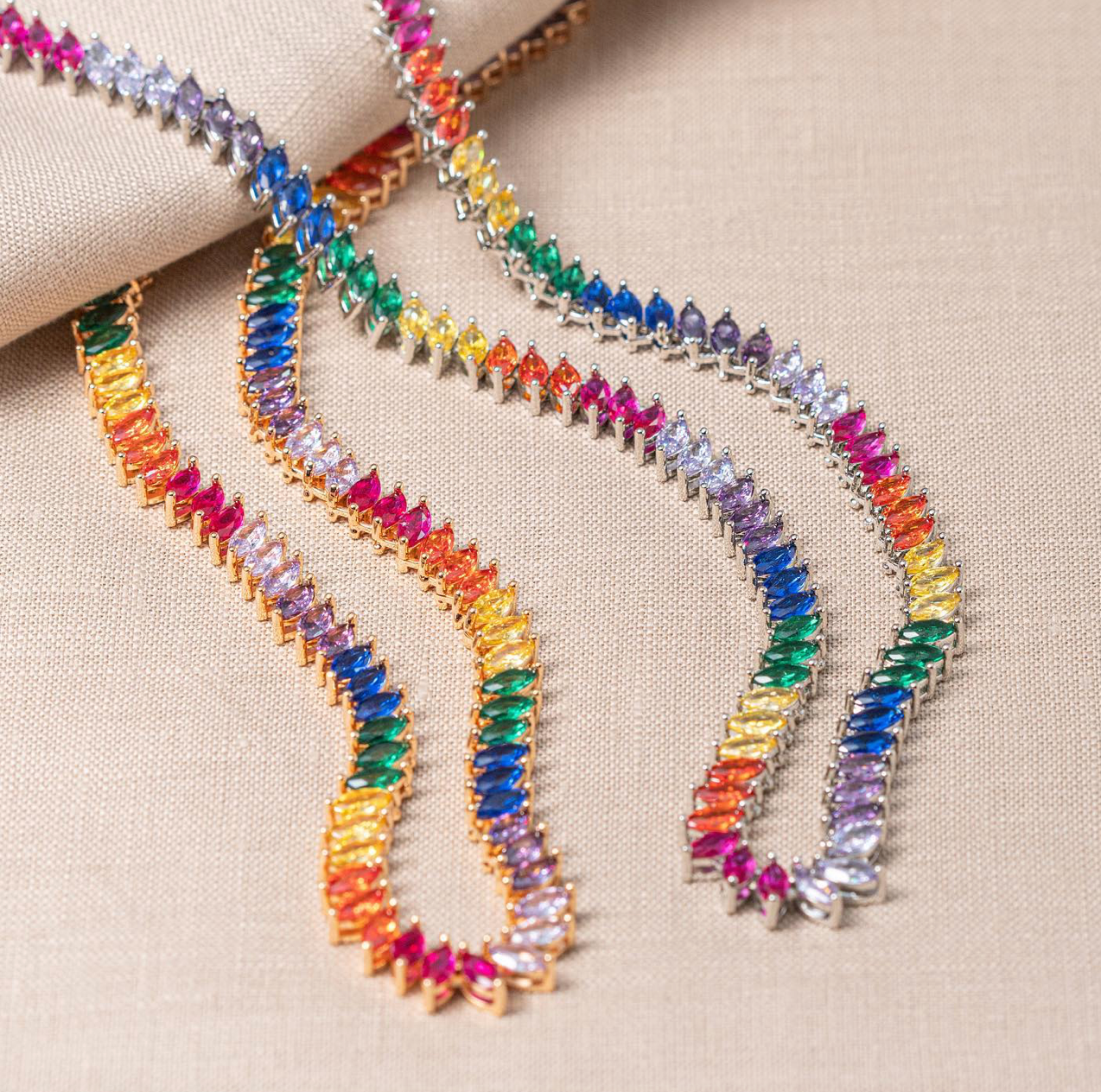 Genesis - Gold necklace with rainbow zirconia riviera