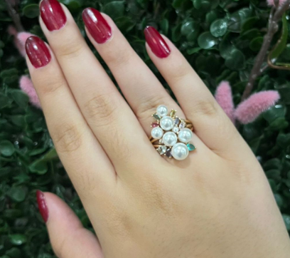 Caroline - colorful zirconia and pearl ring