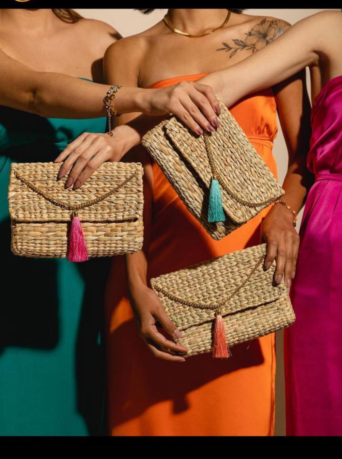 Straw envelope-style handmade clutch