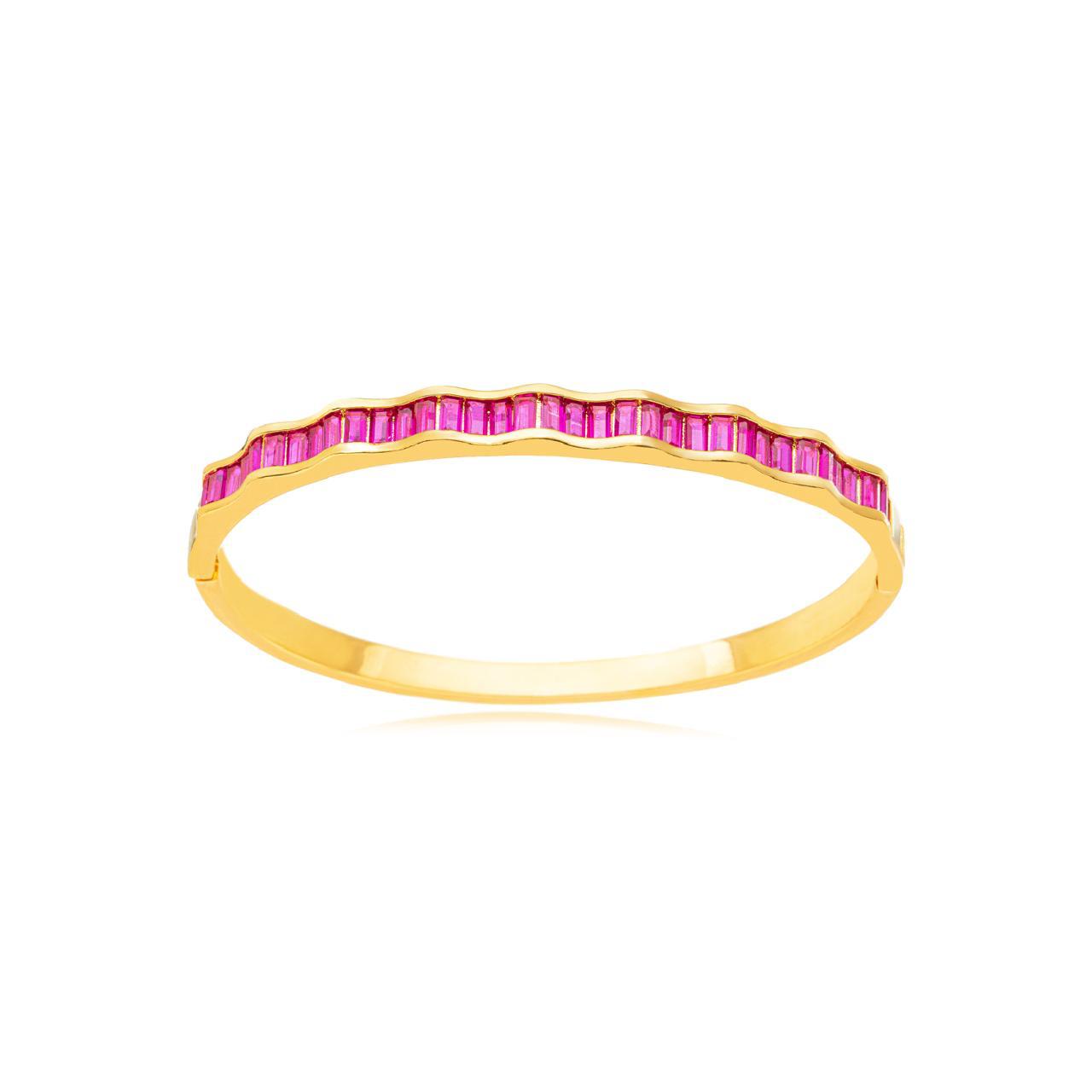 Birmingham - Wave-designed bracelet with a click clasp adorned with colored zirconia