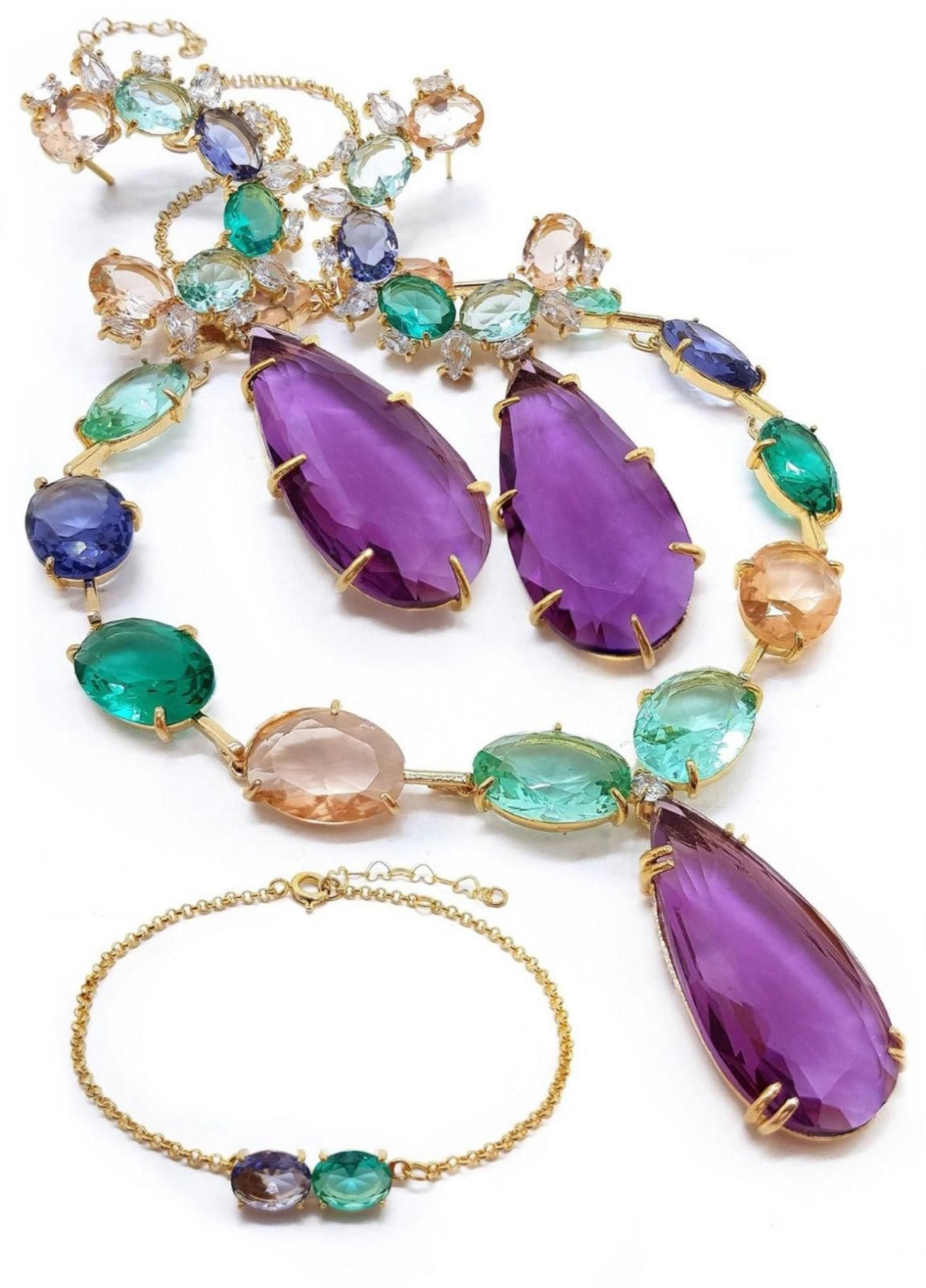 Gabriela -  set necklace and matching earrings made of colorful quartz gems.