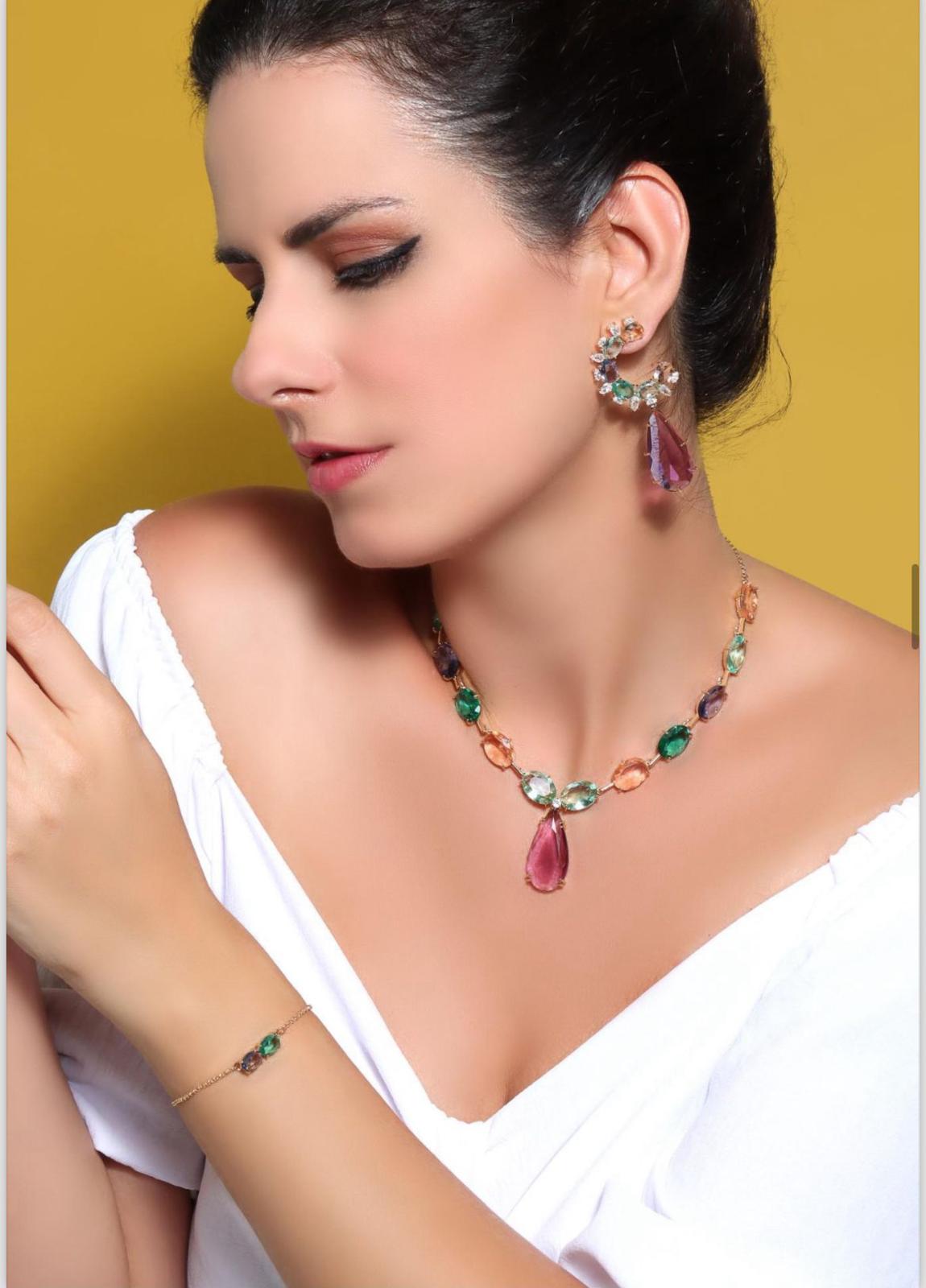 Gabriela -  set necklace and matching earrings made of colorful quartz gems.