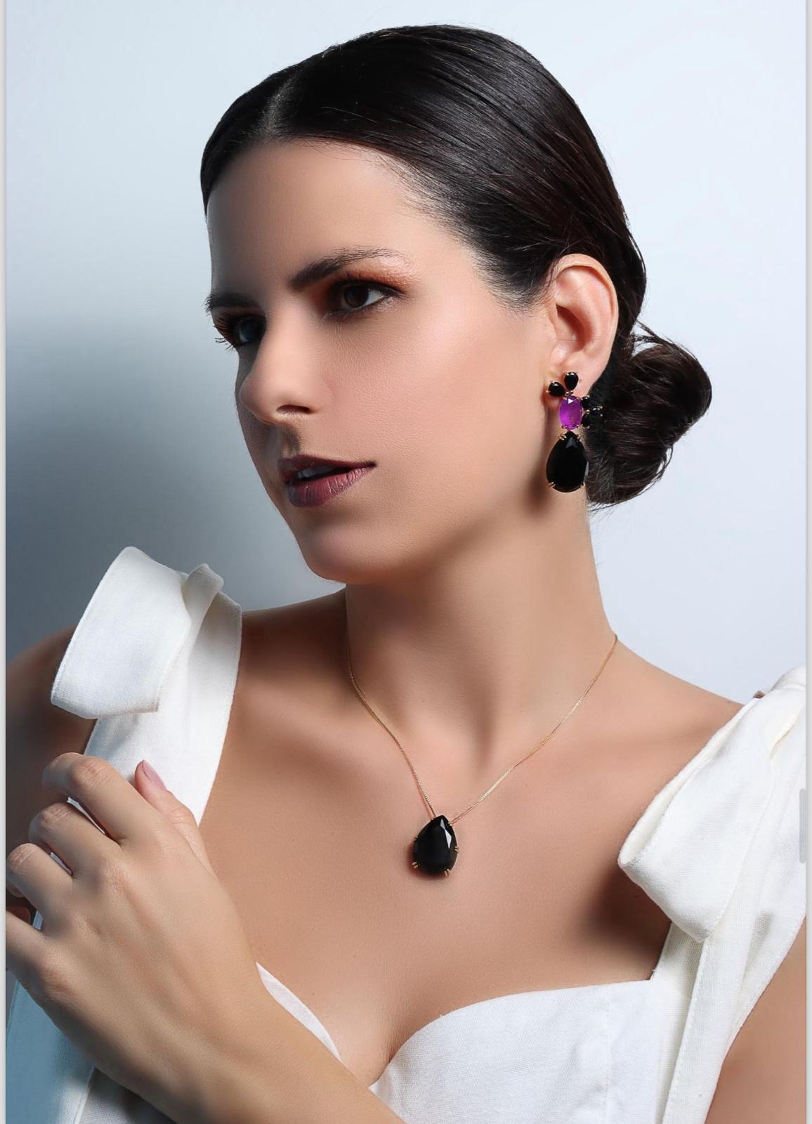 Aimée - set necklace and earrings in matching black onyx pendent