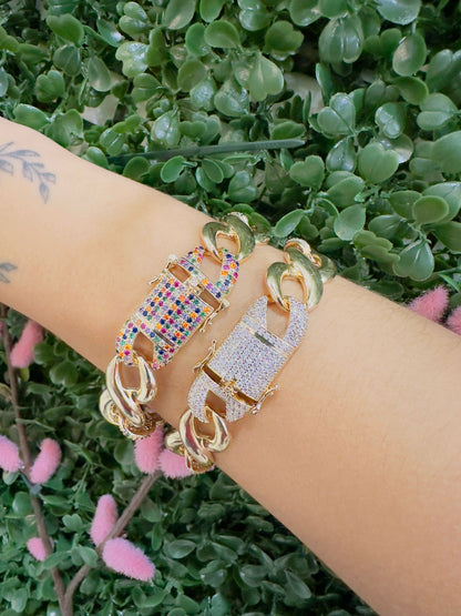 Palmer - Luxurious Pavé and Rainbow Gemstone Link Bracelets