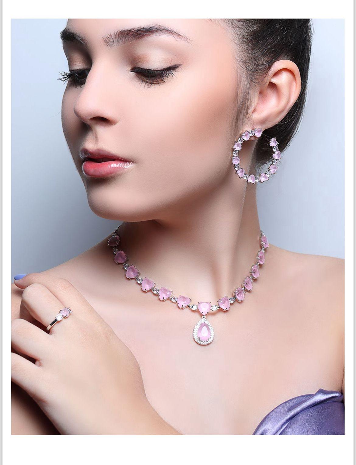 Alba - Set of natural stones with zirconia accents in rhodium plating.