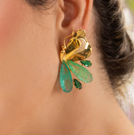 Belle - green and gold butterly earring